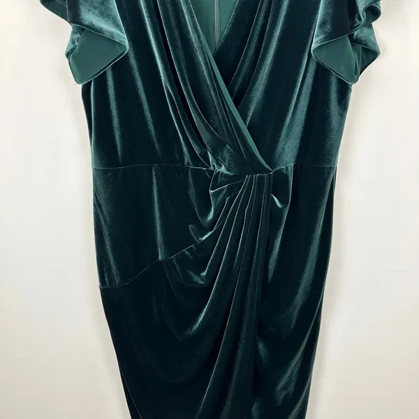 Lauren Ralph Lauren Velvet Flutter Sleeve Cocktail Midi Dress Green US 16 NWT - Image 13