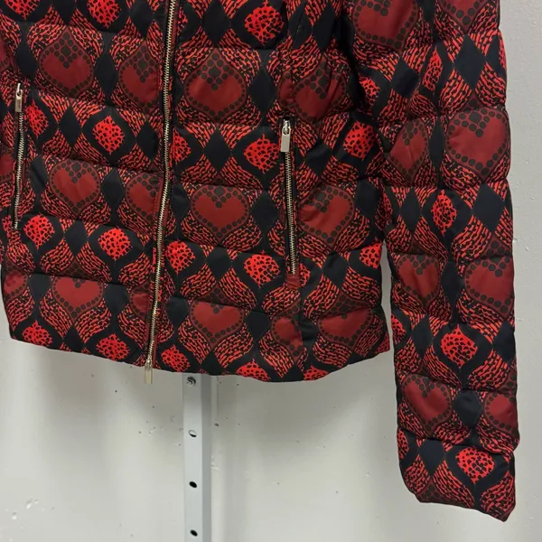 Desigual Heart Pattern‎ Down Feather Puffer Jacket High Neck Assymetric Zip - Image 8