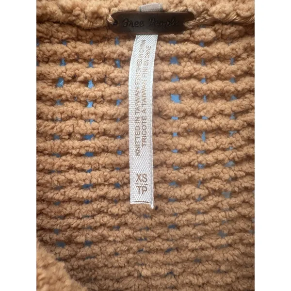 Free People Be Yours Pullover Sweater Camel Chunky Knit Oversized Cowl Neck XS - Image 7