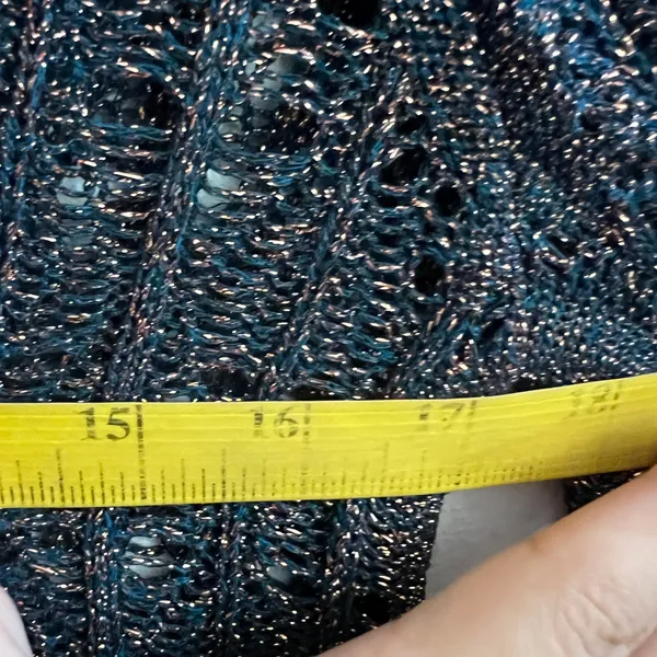 Anthropologie Pilcro Green Metallic‎ Crochet Sweater Boho Holiday Artsy Small - Image 6