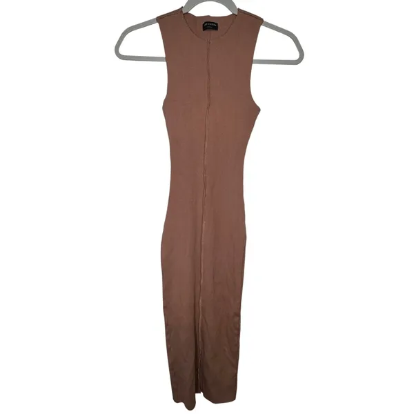 Naked Wardrobe All Snatched Up‎ Ribbed Midi Dress Brown Womens Large Sleeveless - Image 9