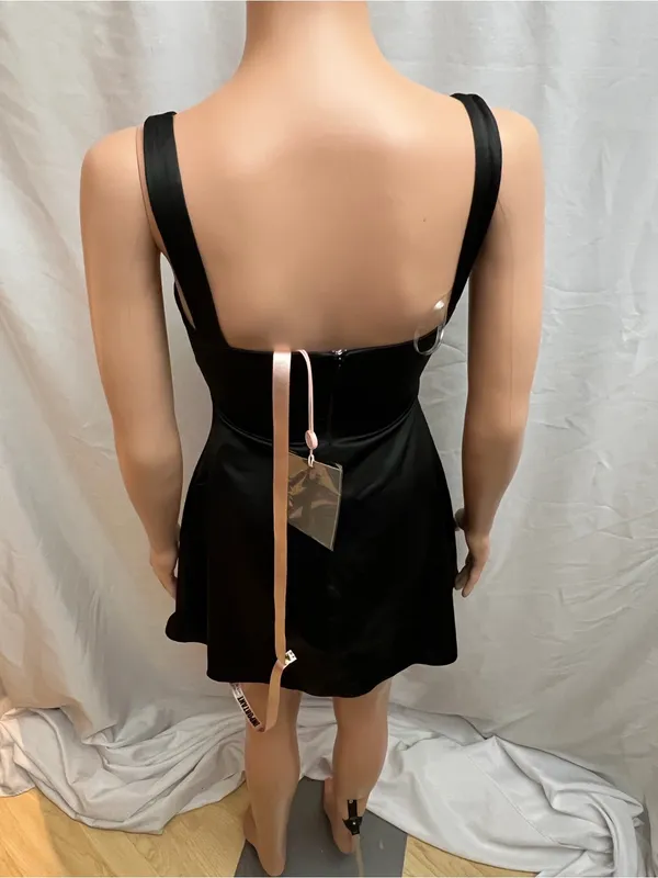 House of CB Kara Black Satin Mini Dress XS Bustier Fit & Flare NWT - Image 4