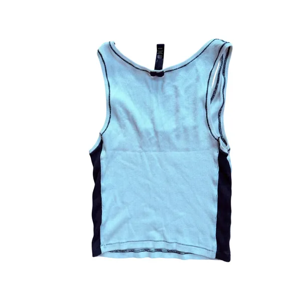 Skims Womens Ribbed Tank Top White Navy Blue Contrast Stitching Size Medium - Image 2