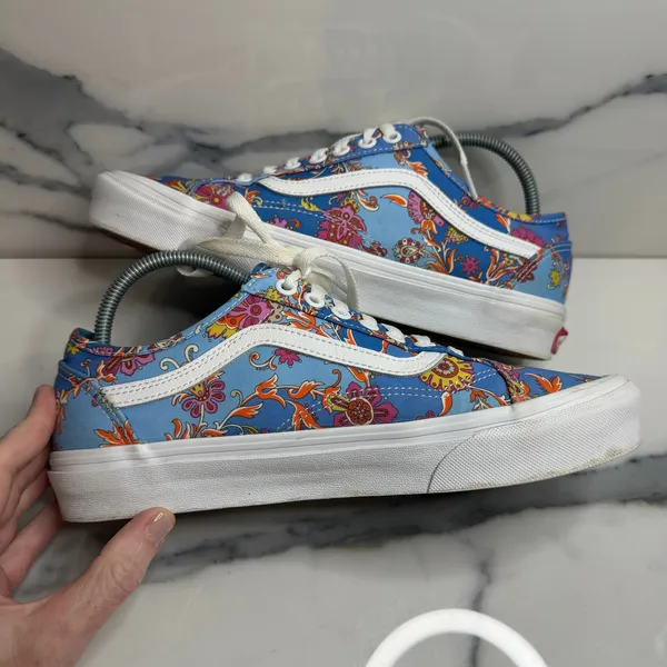 Vans X Liberty of London Old Skool Women's Blue Floral Paisley Print Shoes Sz 9 - Image 6