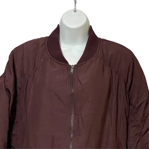 Z by Zella Womens Burgundy Ruched Sleeve Bomber Jacket Size L Full Zip Pocket - Image 5