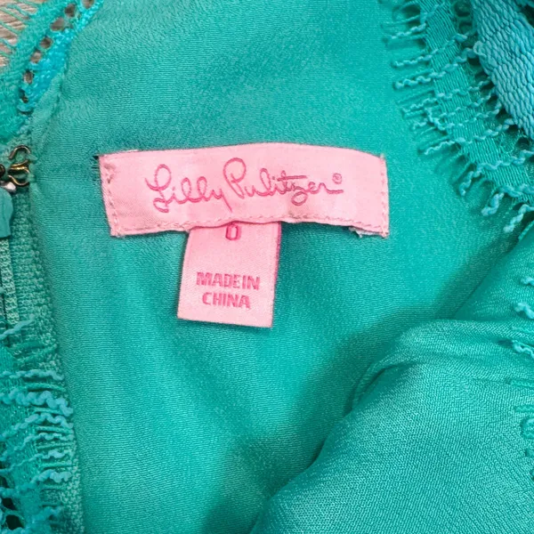 Lilly‎ Pulitzer Helene Lace Sheath Dress V Neck 3/4 Sleeve Turquoise Size 0 - Image 5