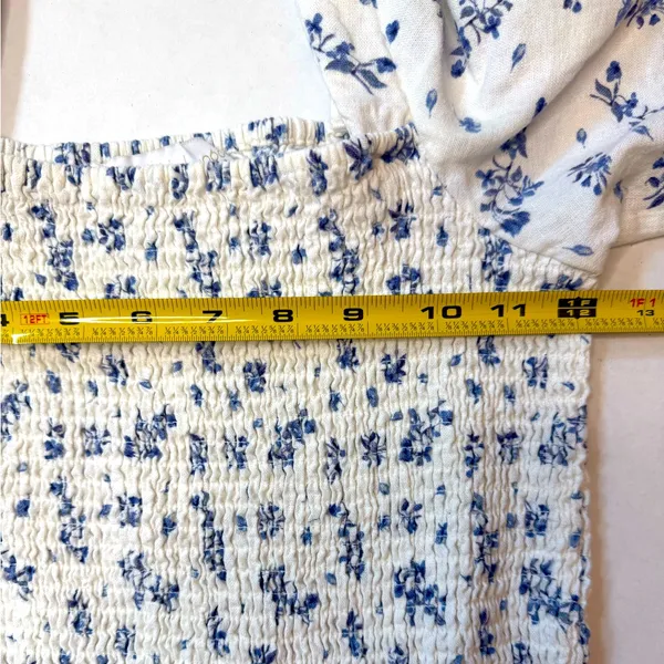 House of Harlow Linen Smocked Bodice Square Neck Floral Cottage Coquette Soft XS - Image 13