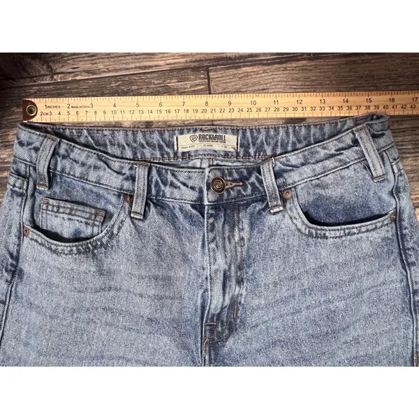 Rock & Roll‎ Denim High Rise Flare Distressed Light Wash Jeans 29x34 Split Hem - Image 6