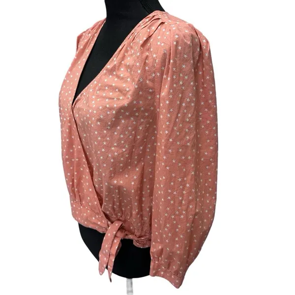 Madewell Wrap Top‎ in Scattered Star Peach Boho Women size Large - Image 2