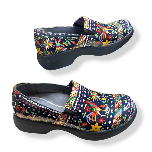Dansko Winona Clogs Navy Multicolor Patent Folk Art Boho Womens EU 39 US 8.5-9 - Image 2