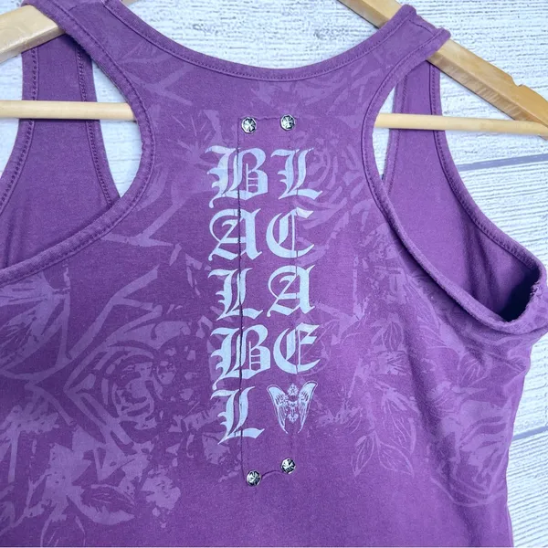Vintage Y2K Black Label Pink Purple Graphic Racerback Tank Top Size Medium Moto - Image 6
