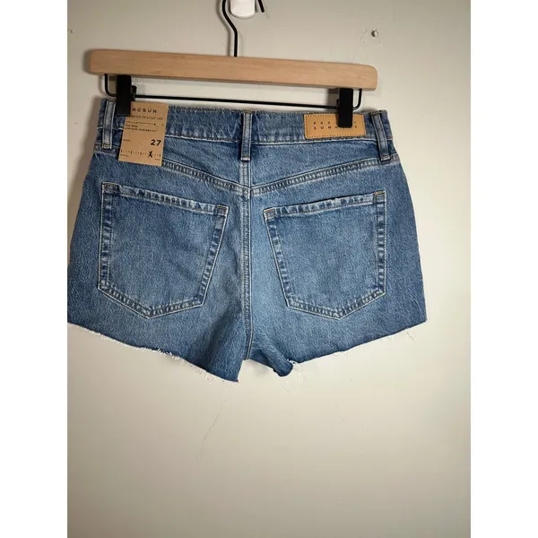 PacSun Stretch 70s Cut Off Denim Shorts Mid Rise Button Fly Blue Size 27 NEW - Image 4