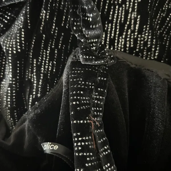 Lavish Alice Altered Crystal Velvet Mini Dress Black Metallic Corset Drape Sz 4 - Image 9