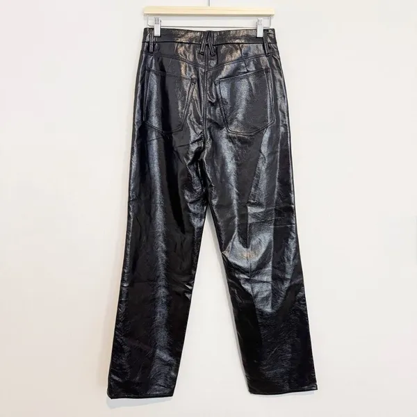 Good American Pants Size 26 Black Faux Leather High Rise Straight Corpcore Sleek - Image 8