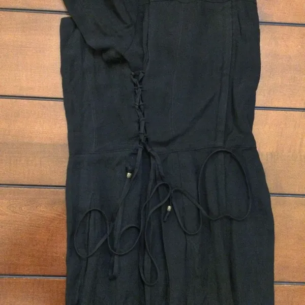 Maeve Anthropologie black wide leg button front lace up jumpsuit size 6 - Image 5