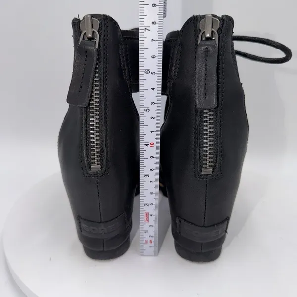 Sorel Joanie Black Leather Ankle Lace Up Wedge Heels Sandals Women's‎ Size 9 - Image 5