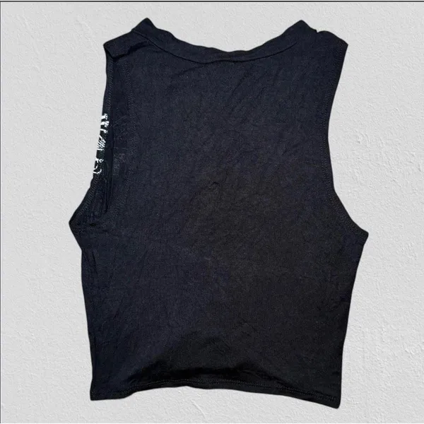Windsor Graphic Tank Top Womens Small Black Whiskey Lace Up Front Vintage Style - Image 4