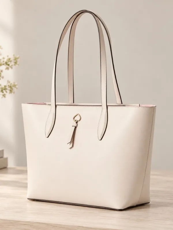 Kate Spade Cream Refined Grain Leather Tote Bag Pink Interior NWT - Image 3