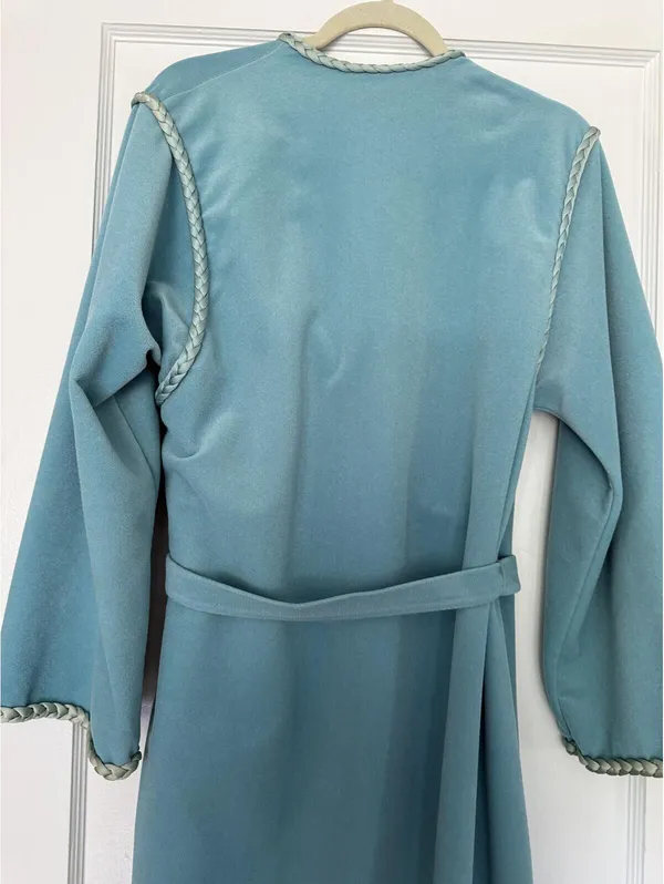 Vanity Fair Vintage Light Turquoise Wrap Robe with Braided Trim and Belt - Image 8