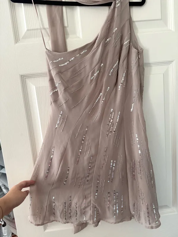 BNWT Zara Stone Grey Sequin Beaded Foulard Scarf Mini Dress - Image 10
