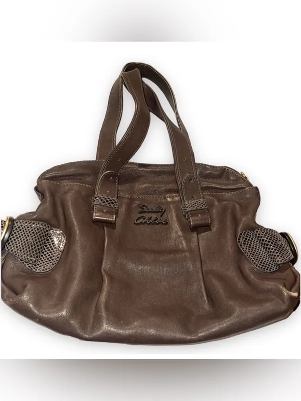 See by Chloé Gray Brown Leather Shoulder Bag Snakeskin Trim - Image 9