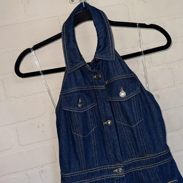 Future Collective dress Alani Noelle halter mini dark denim open back 2 NEW - Image 4