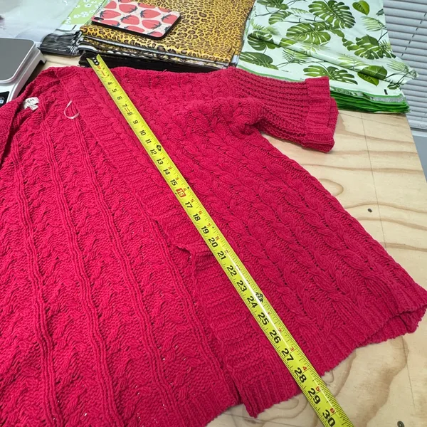 Umgee Magenta Pink Cable Knit Open Front Cardigan Sweater‎ M/L Chunky Oversized - Image 10