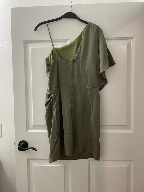The Clothing Exchange Company | NWOT | One Shoulder Asymmetrical Dress | M | Olive | CD01234 - Image 3