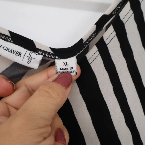 Susan Graver Dress Womens XL Maxi Geometric Stripes Black White Sleeveless Exc - Image 3