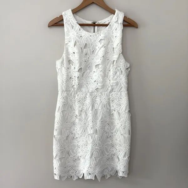 ASTR The Label Tenured Floral Lace Dress‎ Mini Size L White - Image 13