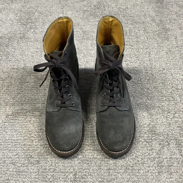 Frye Sabrina 6g Combat Boots Womens 8.5 D Gray Suede Lace Up Made In USA - Image 4
