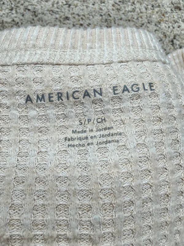 American Eagle Oversized Waffle Knit Long Sleeve Sweater Small Oatmeal Beige Tan - Image 5