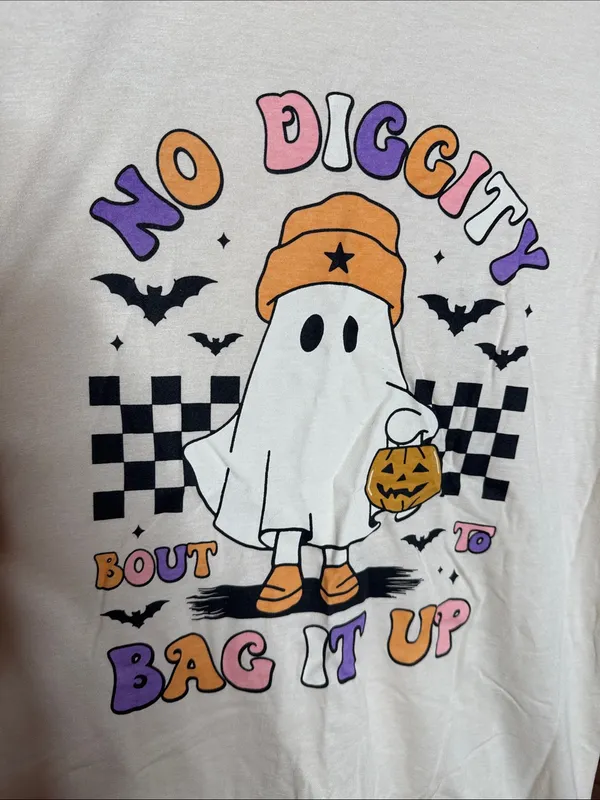 NWOT Halloween Ghost Graphic Tee XL Cream Cute Trick or Treat Shirt - Image 3
