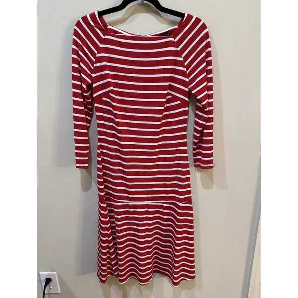 Lauren‎ Ralph Lauren Red Striped Drop Waist Dress Size 2 Nautical Square Neck - Image 3
