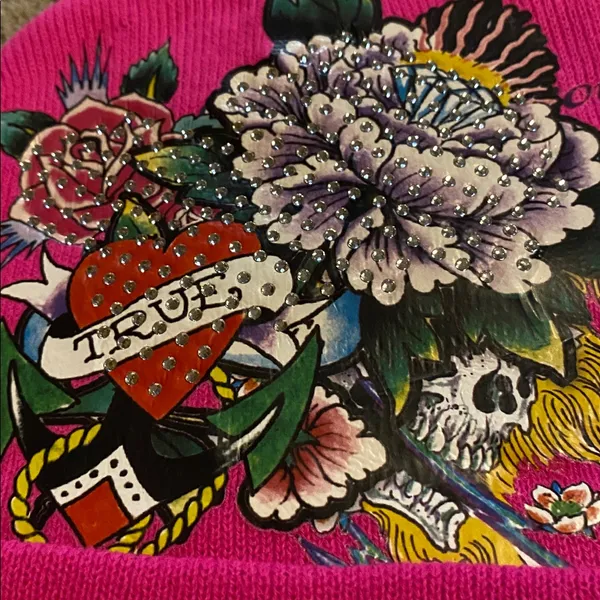 🆕 Ed Hardy Beanie Y2k cuff Cap Hat Brand New Hot Pink - Image 4