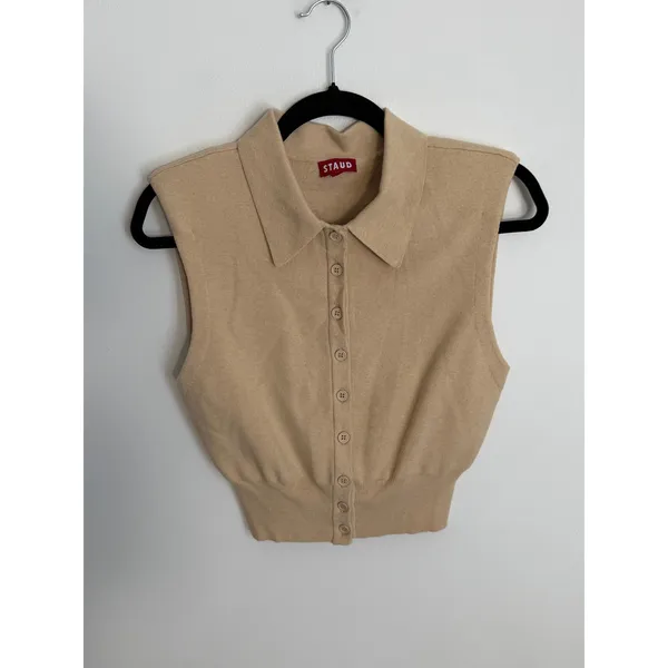 Staud Nola Tan Button front sleeveless Sweater size medium - Image 4