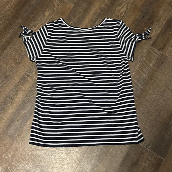 Nautica Shirt Womens Large Blue White Striped Nautical Tie‎ Sleeve 100% Cotton - Image 5