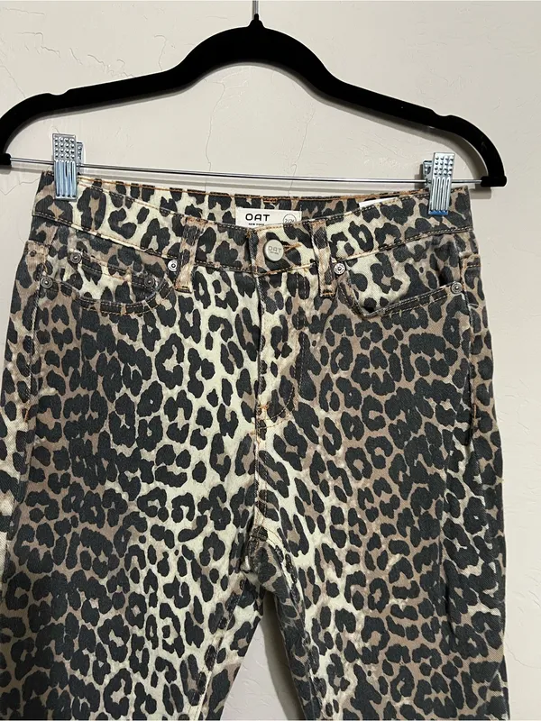OAT New York Cheetah Leopard Print High‎ Rise Slim Straight Denim Jeans - Image 3