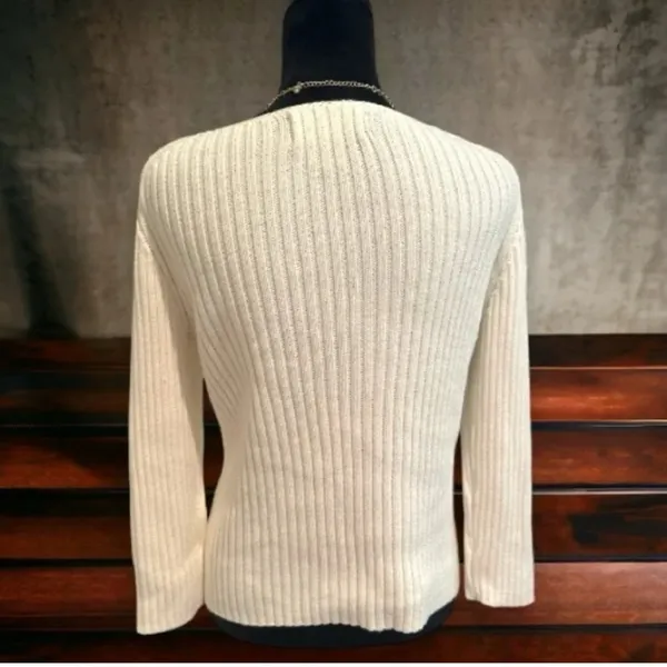 Jones New York Country Cream White Open Cable Knit Sweater Women's Small‎ Casual - Image 3