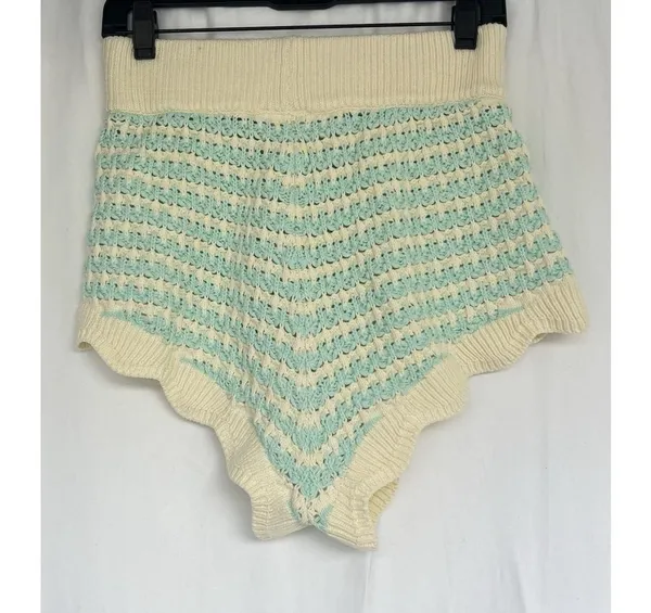 For Love & Lemons Lizzy Stripe Knit Short Mint Scallop Hem Coastal Crochet Boho - Image 6