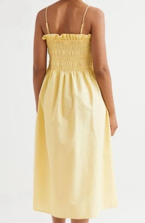 H&M Yellow Smocked Bodice Midi Dress - Image 3