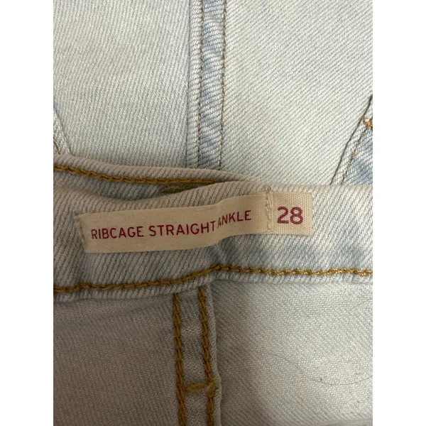 Levi's Ribcage Women's Blue High Rise Distressed Straight Denim Jeans Pants 28 - Image 4