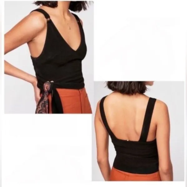 Free People Paisley Tie Hem Crop Top Sleeveless Womens Large Black - Image 8