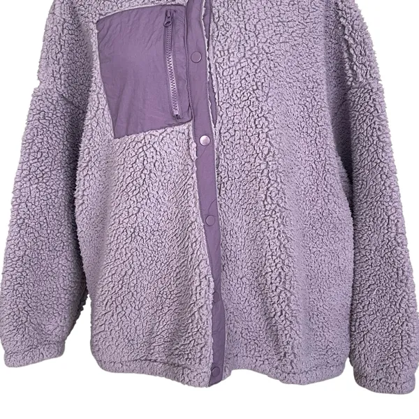 PacSun Cozy Hiker Oversized Purple Sherpa Jacket Women’s Size M Teddy Boyfriend - Image 6