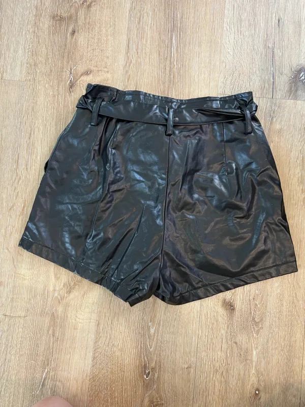 Black High Waisted Leather Shorts - Image 6