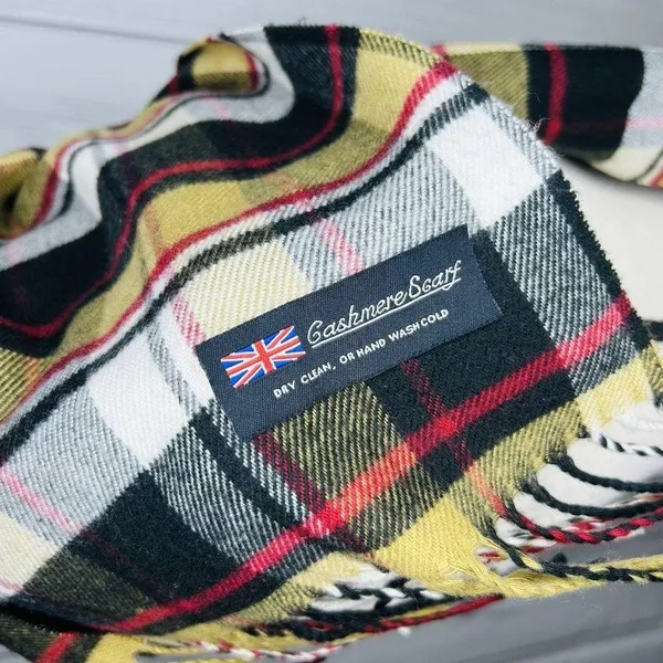 100% Cashmere Scarf Camel Tan Tartan Plaid Made in Scotland 70" x 12" NWOT - Image 6