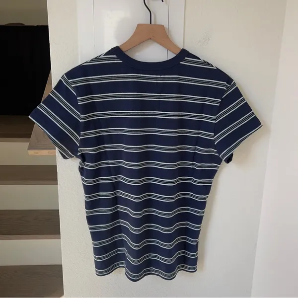 PARKE Holiday Striped T-Shirt Striped Tee in Snowflake Stripe Blue New - Image 5