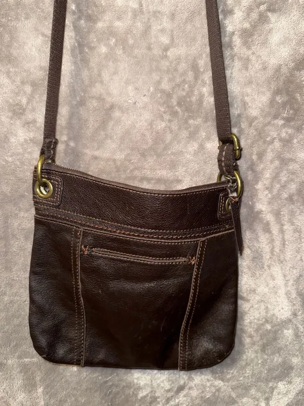 The Sak Kendra Brown Leather Crossbody Bag with Adjustable Canvas Strap - Image 5