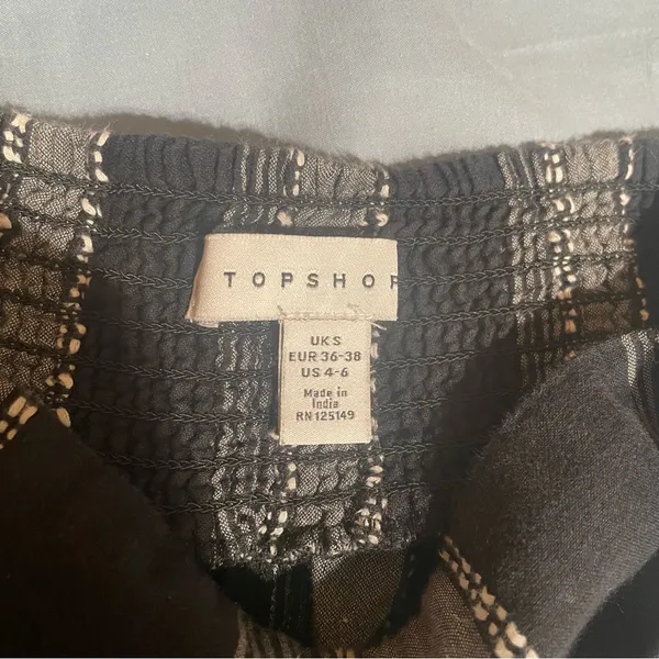 Topshop black gray striped wide leg trousers paperbag pants tie waist size small - Image 6