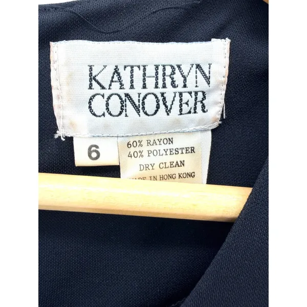 Kathryn Conover Vintage Black Drop Waist Lace Peplum Midi Dress Long Sleeve Sz 6 - Image 4